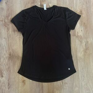Bally Total Fitness Black Workout Shirt Top V-Neck. Wicking, Breathable